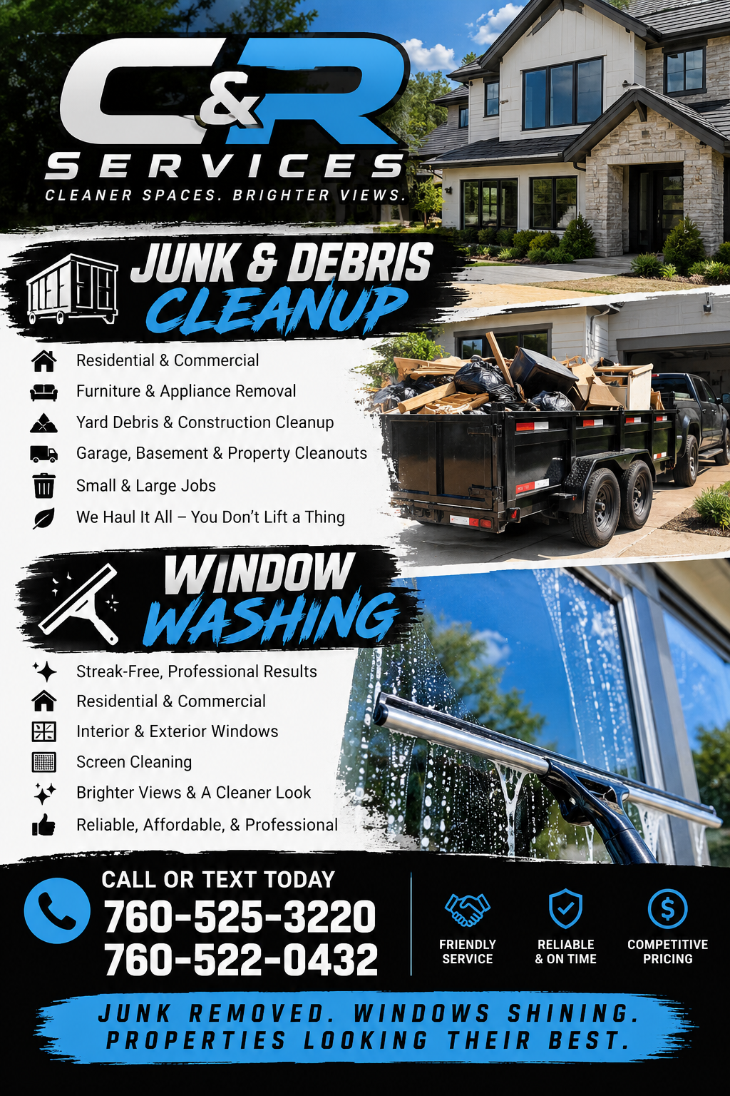 C&R Services flyer: junk & debris cleanup and window washing